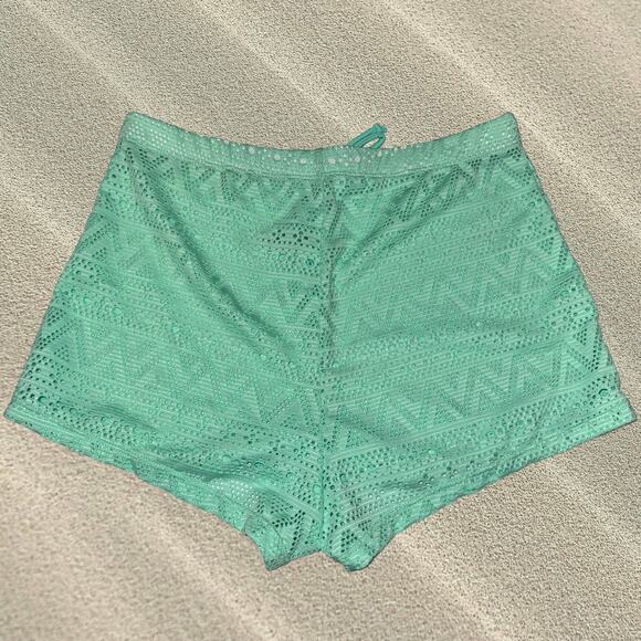 New S Mint Green Crochet Knit Beach Shorts Cover Up Swimsuit Swim Bikini Mini - Picture 3 of 3